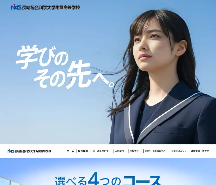 長崎総合科学大学附属高等学校公式サイトの画面