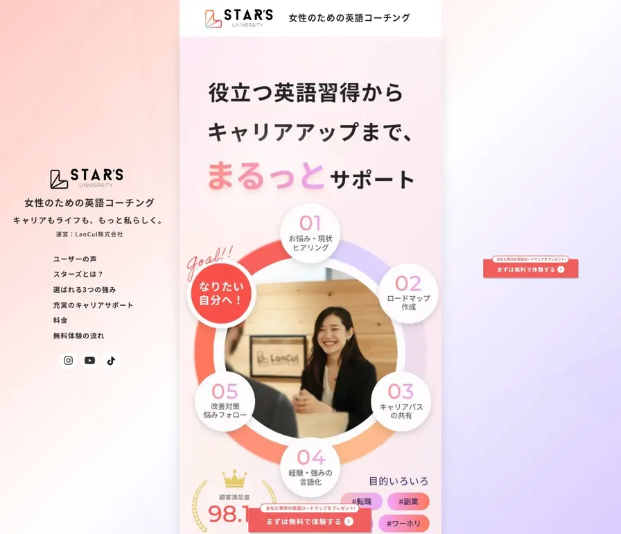 英語コーチング STAR’S UNIVERSITY(スターズ)公式サイトの画面