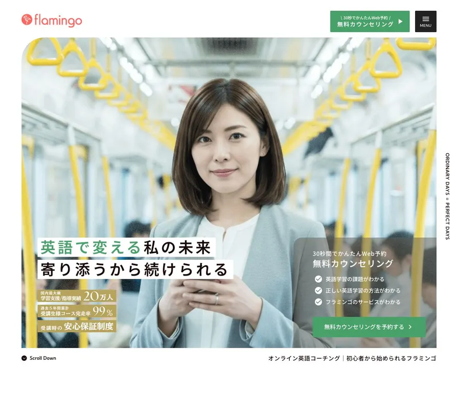 フラミンゴオンラインコーチング公式サイトの画面