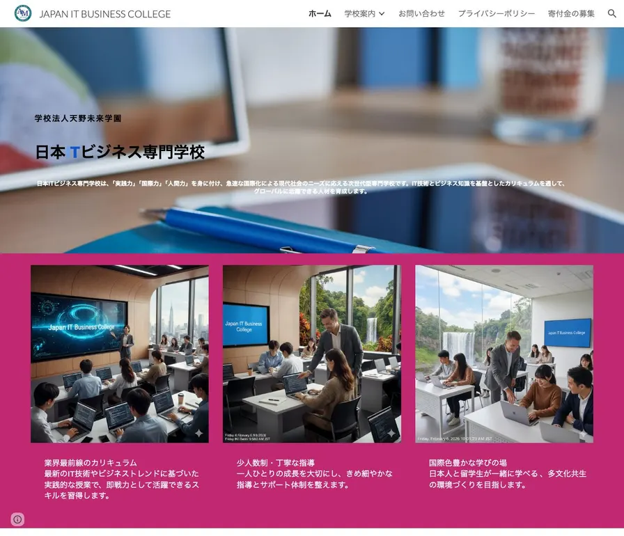 日本ITビジネス専門学校公式サイトの画面